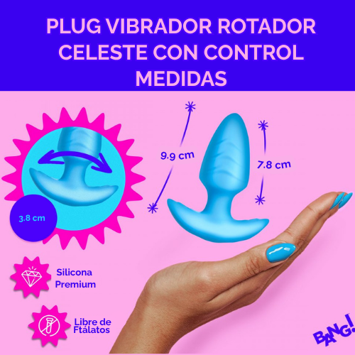 Plug Vibrador Rotador Celeste con Control - Imagen 2