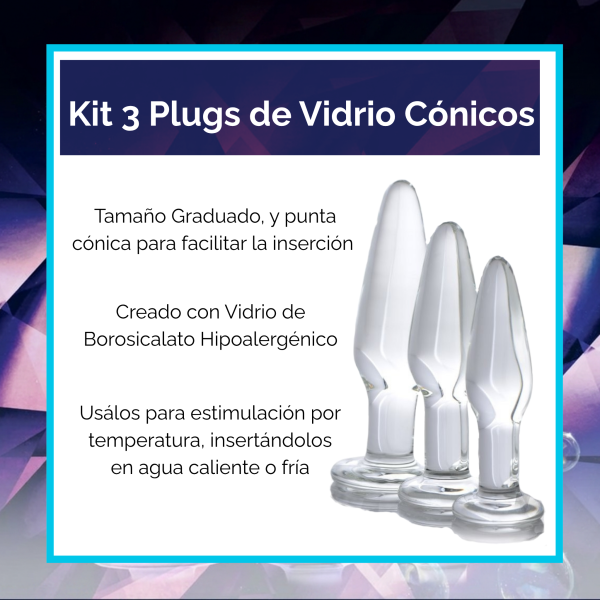 Kit 3 Plugs de Vidrio Cónico