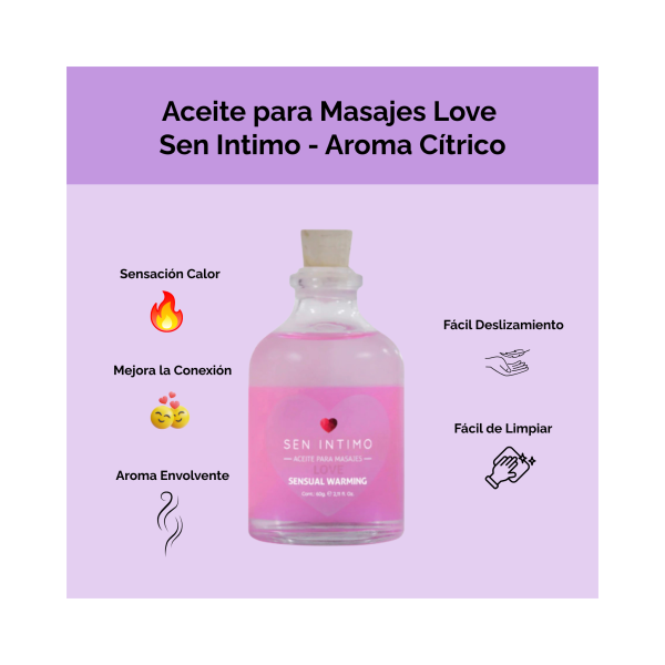 Aceite para Masajes Love Sensual Warming con Aroma Cítrico - Imagen 2