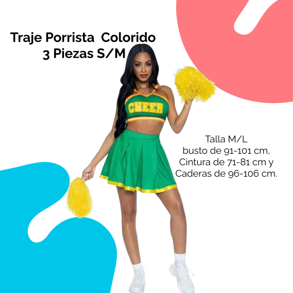 Traje Porrista Colorido 3 Piezas Talla M/L - Imagen 2
