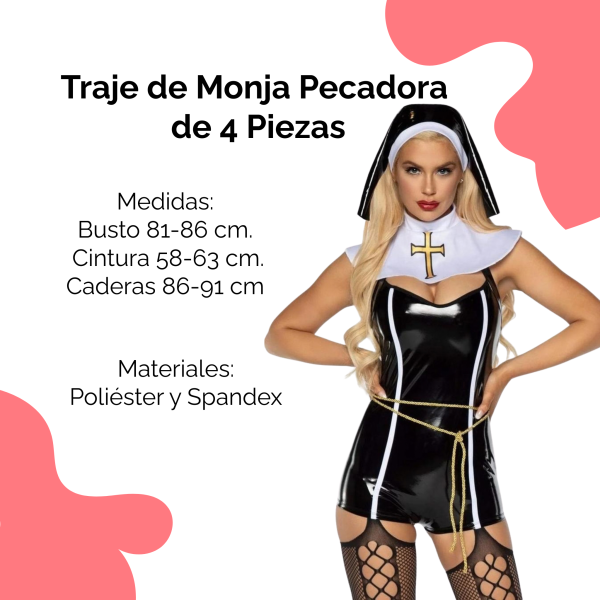 Traje de Monja Pecadora de 4 Piezas Talla S - Imagen 2